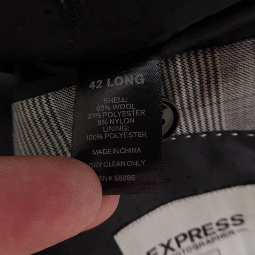 Express Mens Suit Jacket Gray Glen Plaid Wool Blend Photographer Fitted 42L